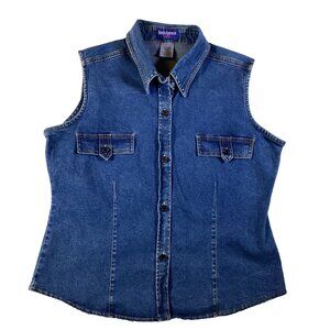 Indulgence Jeans Womens Denim Sleevless Top Size Med Button Up Pre-Owned